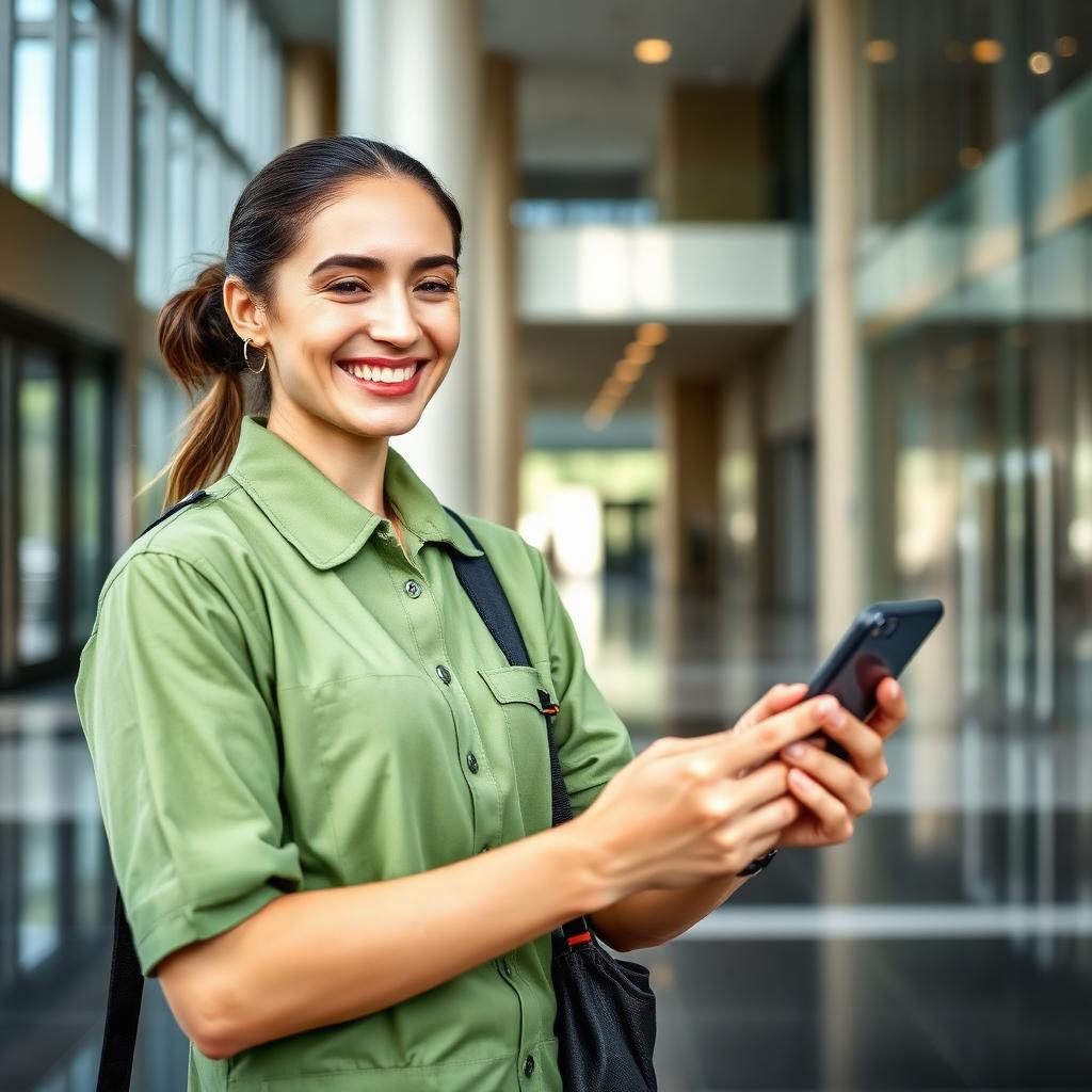Intervenante EcoClean pointant son passage sur l'application mobile